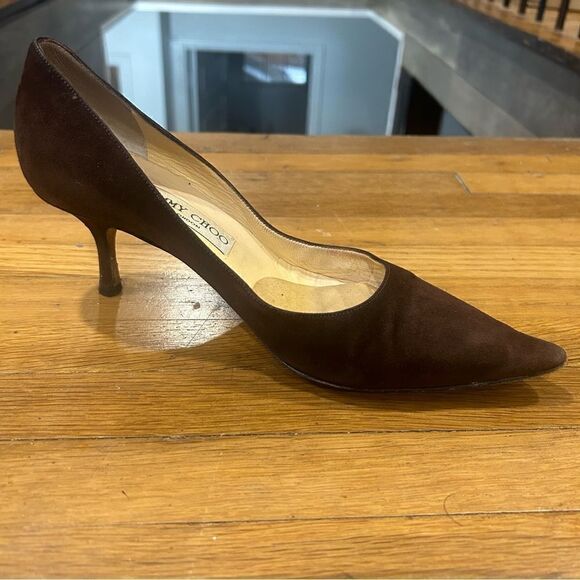 Jimmy Choo Suede Leather Romy 60MM Chocolate Brown Kitten Heel Pointed Toe Pumps - Picture 13 of 16